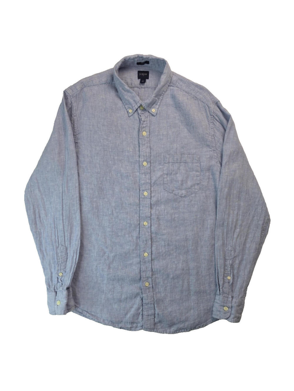 J Crew Blue Linen Chambray Button Shirt Mens Size Large L Slim